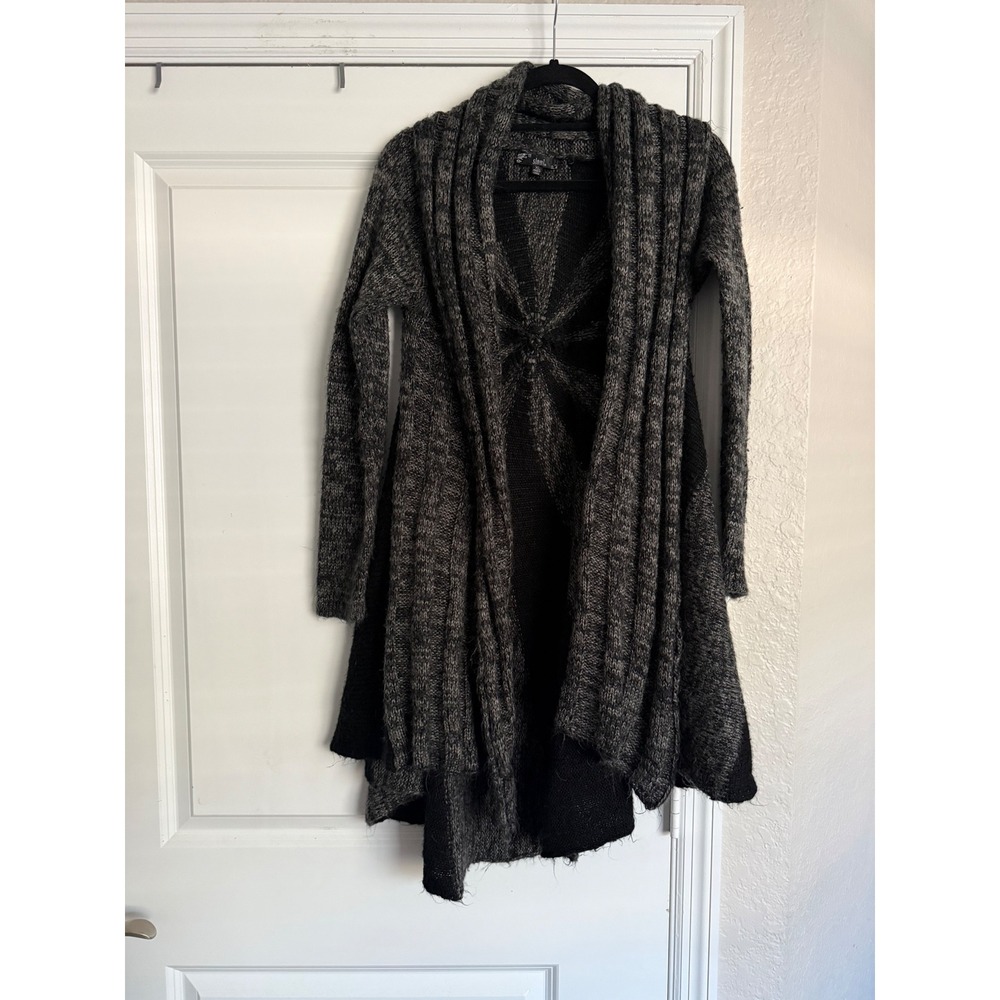 Slonl Womens XL Black Grey Marled Sunburst Open Front Shawl Cardigan Sweater